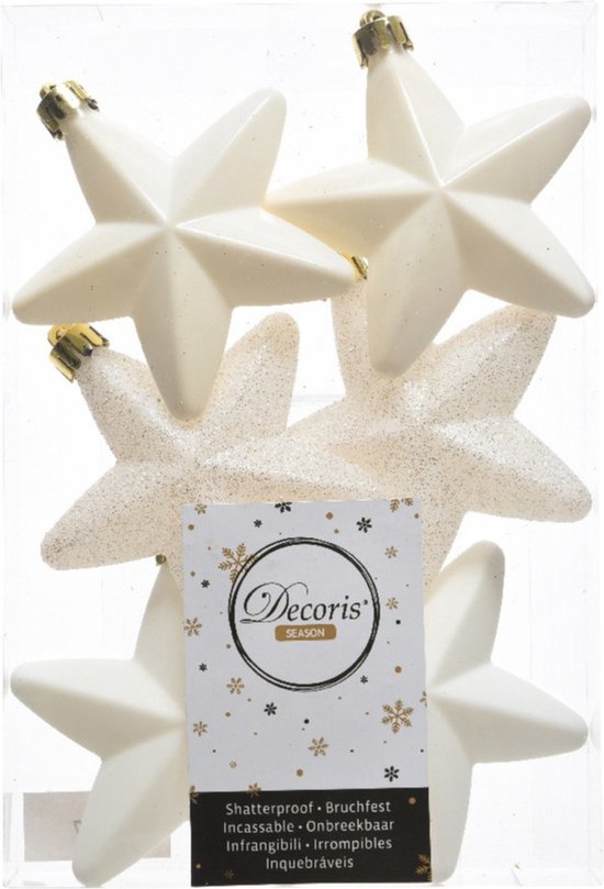 18x morceaux d'étoiles en plastique pendentifs de Noël laine blanc 7 cm