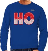 Foute Kersttrui / sweater - ho ho ho - blauw voor heren - kerstkleding / kerst outfit XL