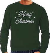 Foute Kersttrui / sweater - Merry Christmas - zilver / glitter - groen - heren - kerstkleding / kerst outfit S