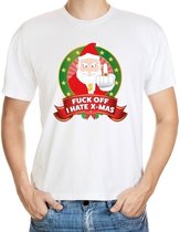 Foute kerst shirt wit - Gangster Kerstman - Fuck off I hate x-mas - voor heren M
