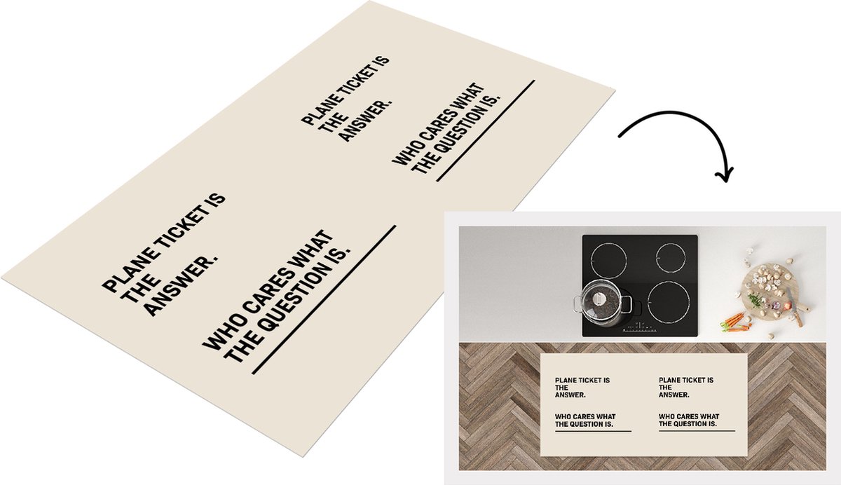 KitchenYeah Keukenloper - Loper keuken - Spreuken - Quotes - Plane ticket is the answer - Who cares what the question is - Reizen - 120x60 cm - Keukenloper vinyl Multicolor