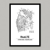 Raalte city poster, A4 zonder lijst, plattegrond poster, woonplaatsposter, woonposter