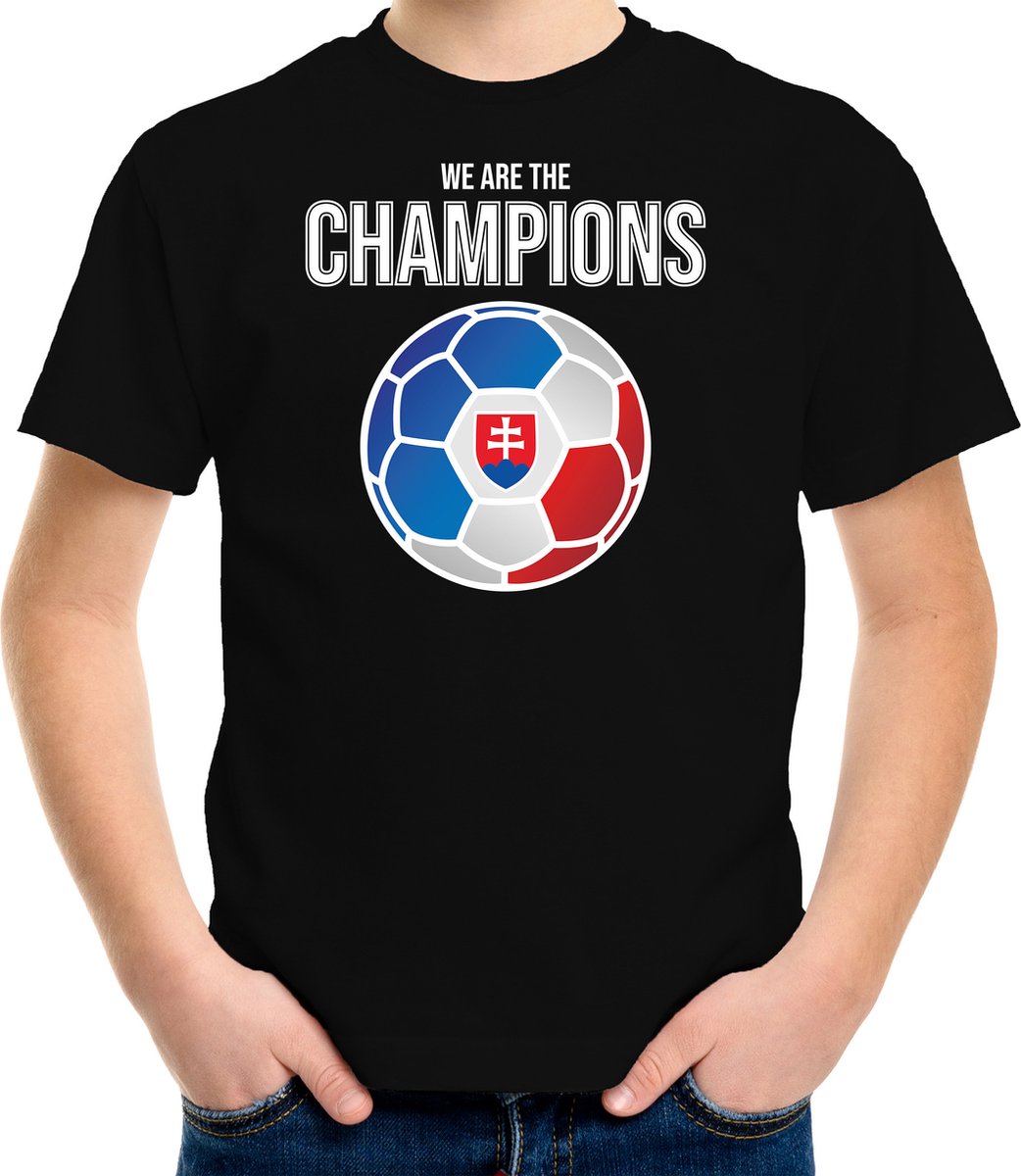 Slowakije EK/ WK supporter t-shirt - we are the champions met Slowaakse voetbal - zwart - kinderen - kleding / shirt 158/164