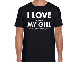 I love it when my girl lets me play video games shirt - grappig videospelletjes spelen/ gamen hobby t-shirt zwart heren - Cadeau gamer XL