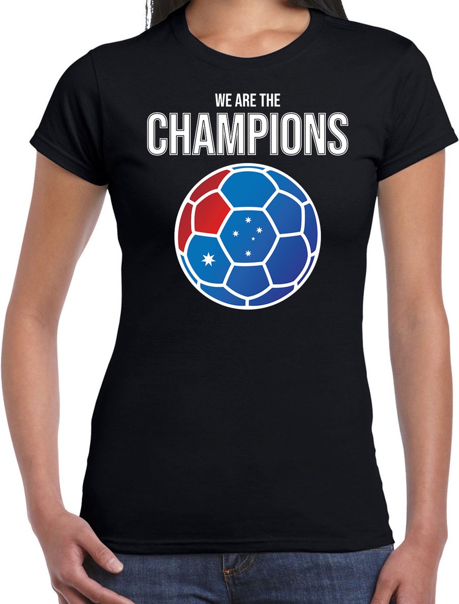 Australie WK supporter t-shirt - we are the champions met Australische voetbal - zwart - dames - kleding / shirt L