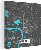 Canvas Schilderij Duitsland – Blauw – Wesel – Stadskaart – Kaart – Plattegrond - 20x20 cm - Wanddecoratie