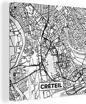 Canvas Schilderij Stadskaart - Frankrijk - Créteil - Kaart - Plattegrond - Zwart wit - 50x50 cm - Wanddecoratie