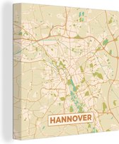 Canvas Schilderij Plattegrond - Hannover - Vintage - Kaart - Stadskaart - 90x90 cm - Wanddecoratie