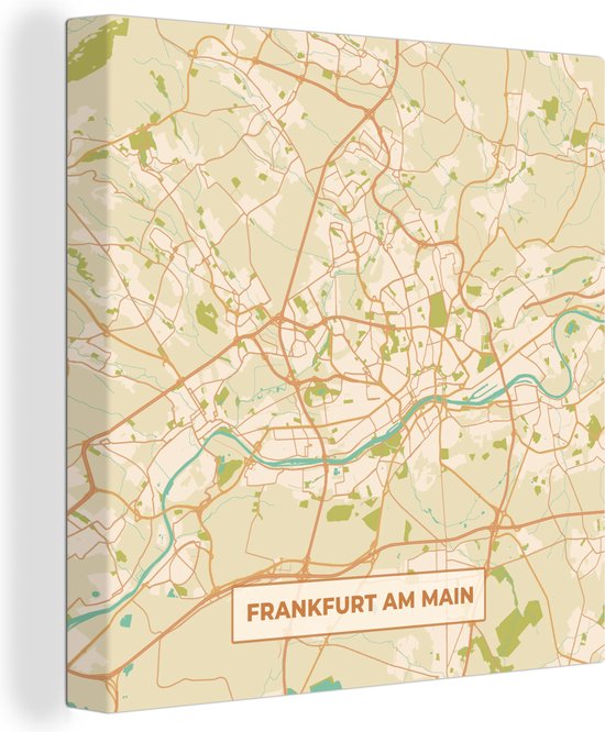 Canvas Schilderij Frankfurt am Main - Plattegrond - Kaart - Vintage - Stadskaart - 90x90 cm - Wanddecoratie