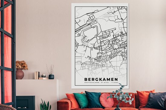 Tableau Peinture sur Toile Carte - Bergkamen - Carte - Plan de Ville - 120x180 cm - Décoration murale XXL
