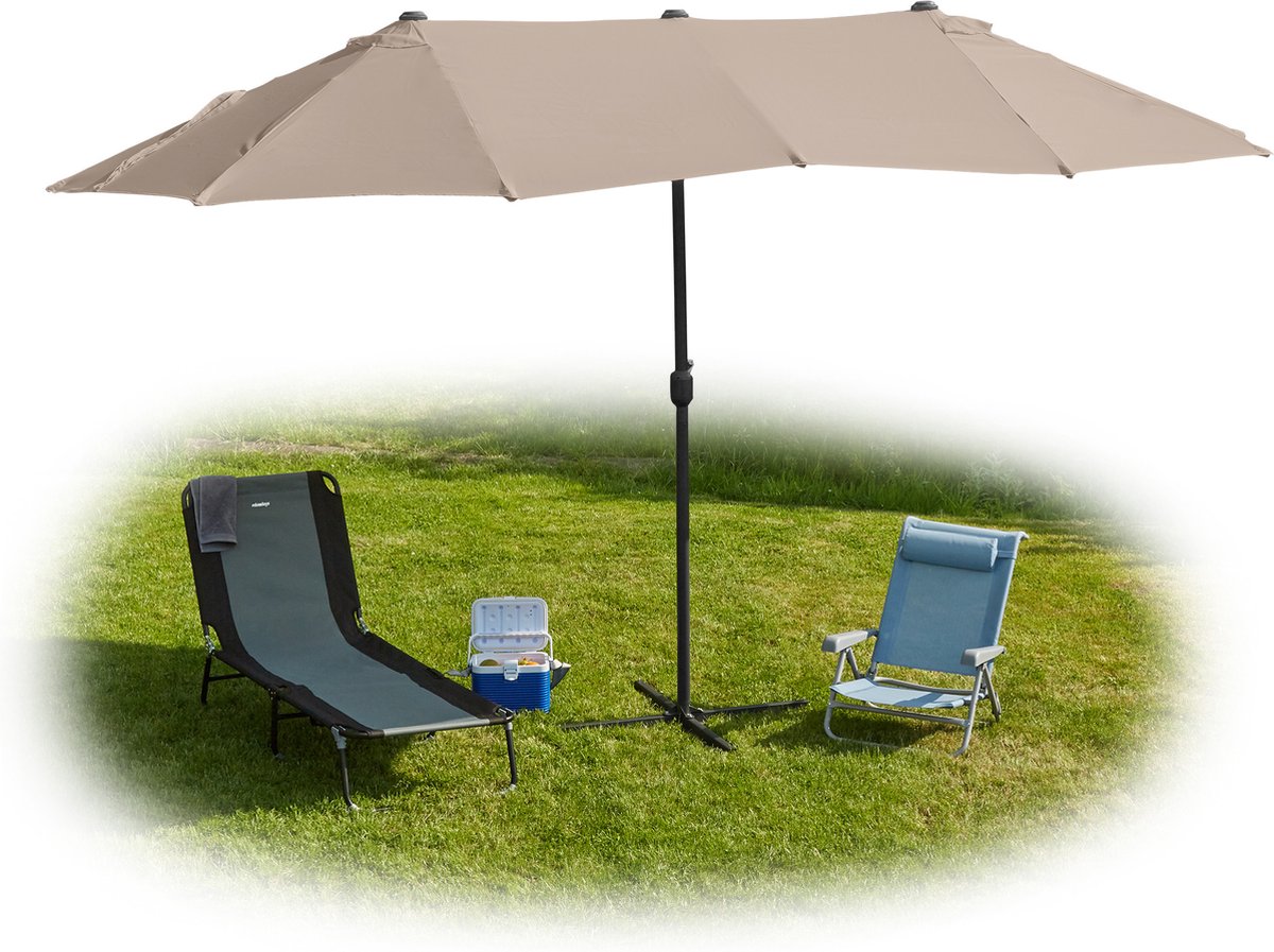 Relaxdays dubbele parasol - 460 x 270 cm - XXL parasol - uv 30+ - tuinparasol - beige - Relaxdays