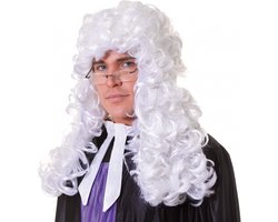 Lange witte rechterpruik met krul