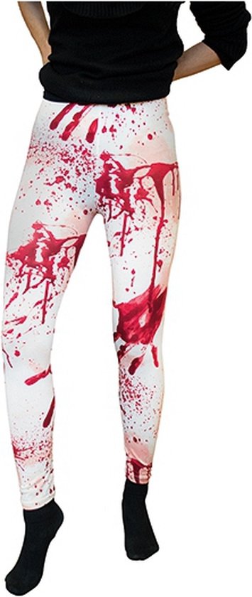 Funny Fashion Legging met bloedvlekken - wit - dames - polyester - carnaval/halloween verkleedkleding