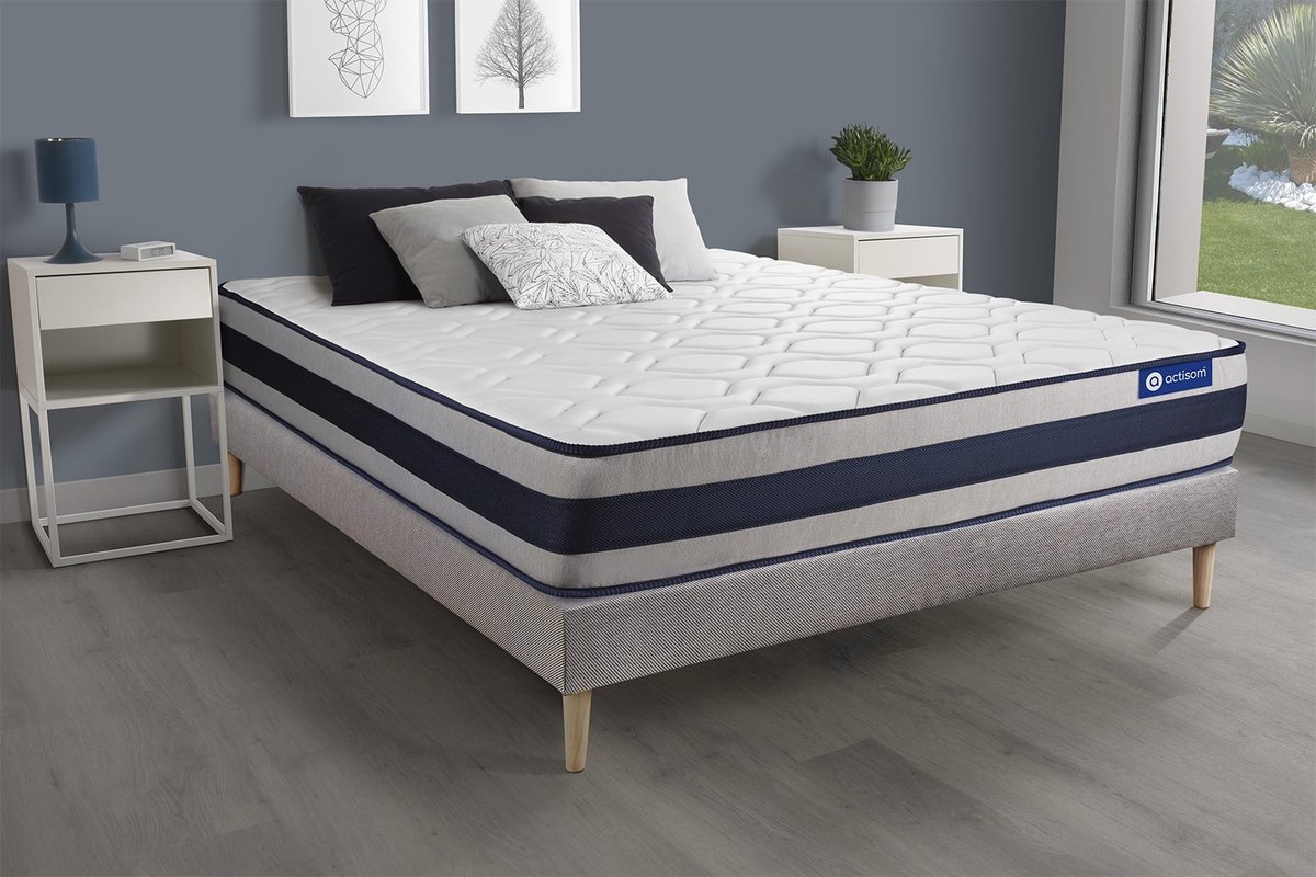 Complete boxspring met matras tweepersoons- Actisom Actiflex ergo grijs - Pocketveren en traagschuim - 180 x 220 cm
