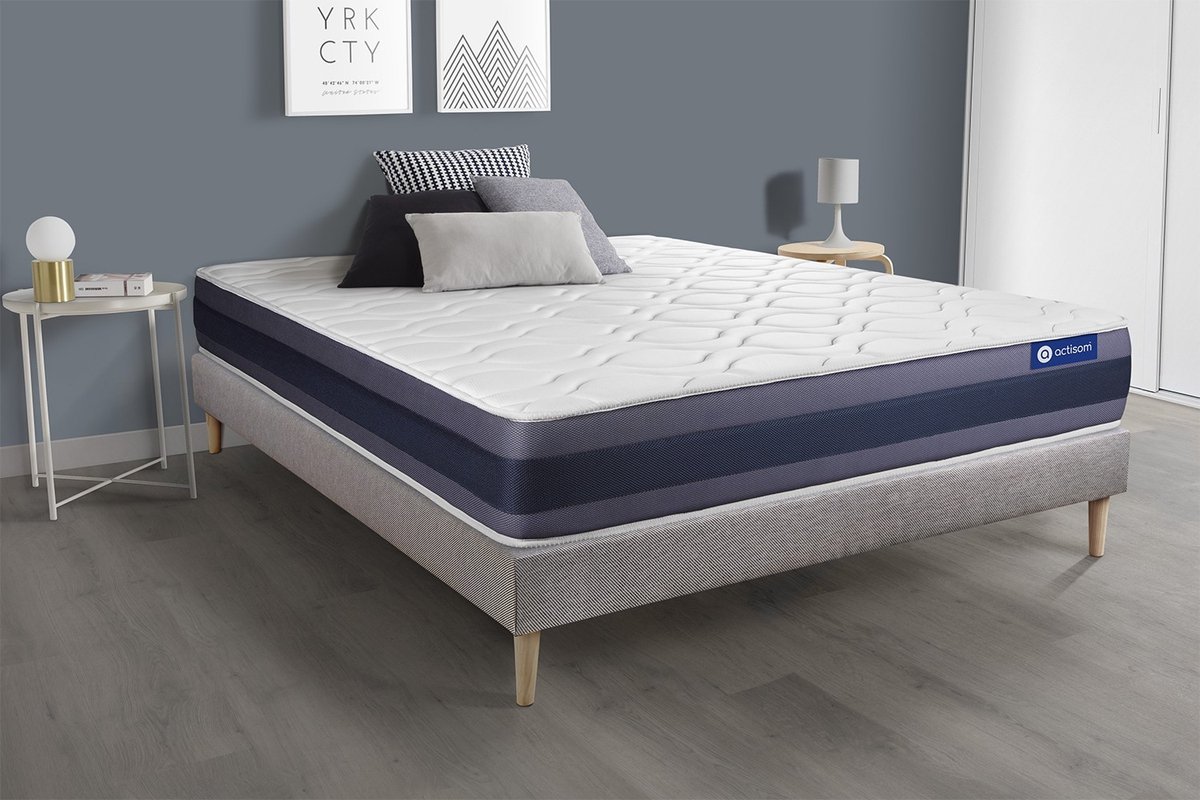 Complete boxspring met matras tweepersoons- Actisom Actiflex morpho grijs - Pocketveren en traagschuim - 120 x 195 cm