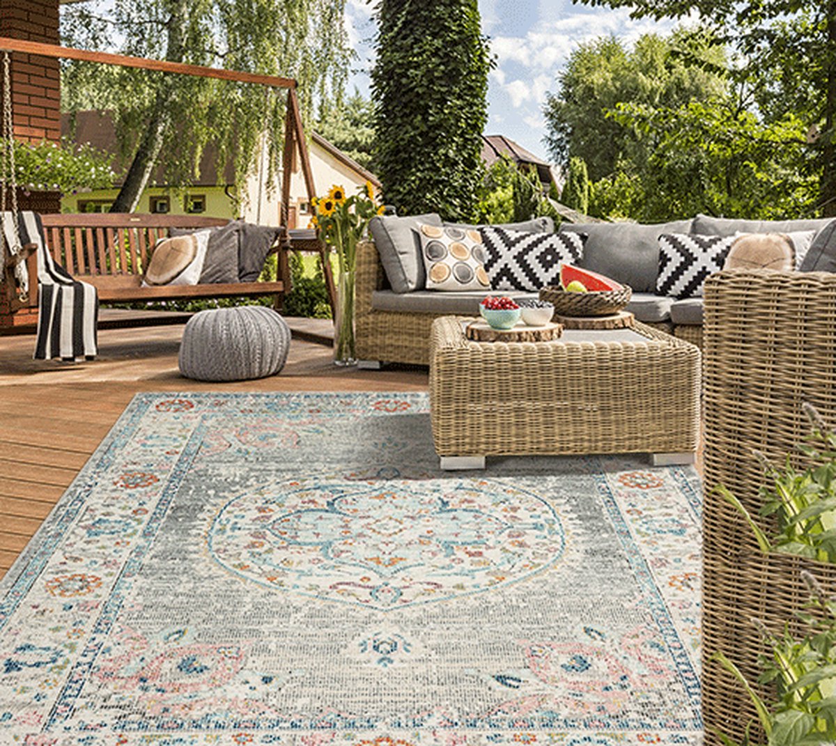 Karpet24 Salsa – Vintage Vloerkleed Grijs, Weerbestendig & UV-bestendig voor Binnen & Buiten-200 x 290 cm