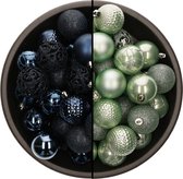 Bellatio Decorations Kerstballen mix - 74-delig - mintgroen en donkerblauw - 6 cm - kunststof