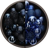 Bellatio Decorations Kerstballen mix - 74-delig - kobalt blauw en donkerblauw - 6 cm - kunststof