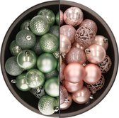 Bellatio Decorations Kerstballen mix - 74-delig - mintgroen en lichtroze - 6 cm - kunststof