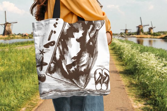 MuchoWow® Schoudertas - Strandtas - Big Shopper - Boodschappentas - Strand - Handdoek - Slippers - 40x40 cm - Katoenen tas