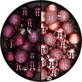 40x stuks kleine kunststof kerstballen aubergine paars en roze 3 cm - Voor kleine kerstbomen