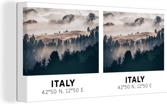 Tableau sur toile Italie - Dolomites - Forêt - Brouillard - 160x80 cm - Décoration murale