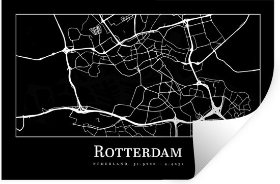 Muurstickers - Sticker Folie - Rotterdam - Kaart - Stadskaart - Plattegrond - 30x20 cm - Plakfolie - Muurstickers Kinderkamer - Zelfklevend Behang - Zelfklevend behangpapier - Stickerfolie
