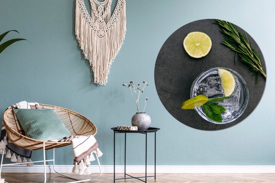WallCircle - Cercle mural - Cercle mural intérieur - Cocktail - Glas - Citron vert - 140x140 cm - Décoration murale - Peintures ronds