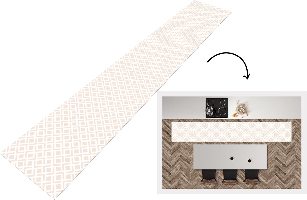 Keukenloper - Keukenmat - Patronen - Abstract - Beige - Geometrie - 360x60 cm - Keuken vlo