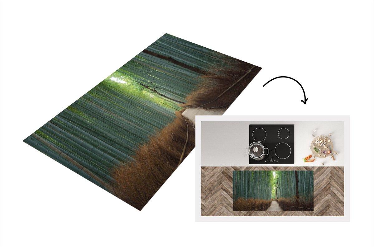 KitchenYeah Keukenloper - Loper keuken - Bamboe - Pad - Bos - 120x60 cm - Keukenloper vinyl Multicolor