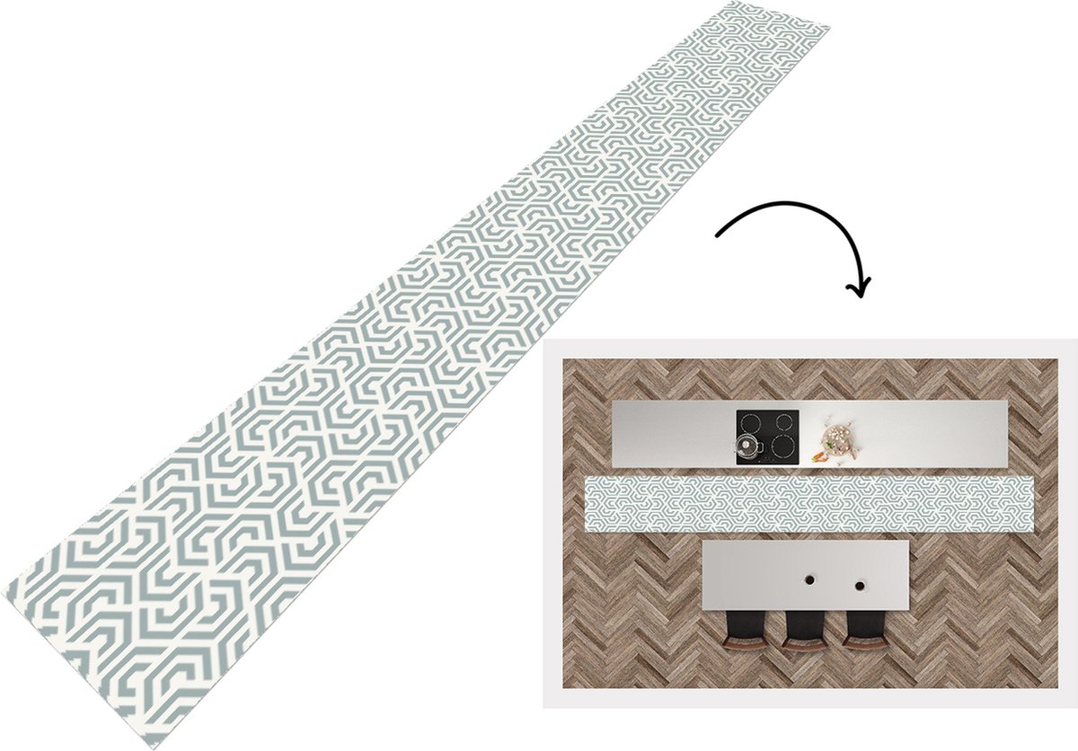 KitchenYeah Keukenloper - Keukenmat - Design - Lijn - Patroon - Groen - 400x50 cm - Keuken vloerkleed Multicolor
