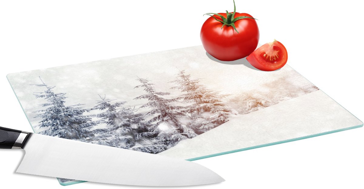 Glazen Snijplank - 28x20 - Boom - Sneeuw - Winter - Snijplanken Glas