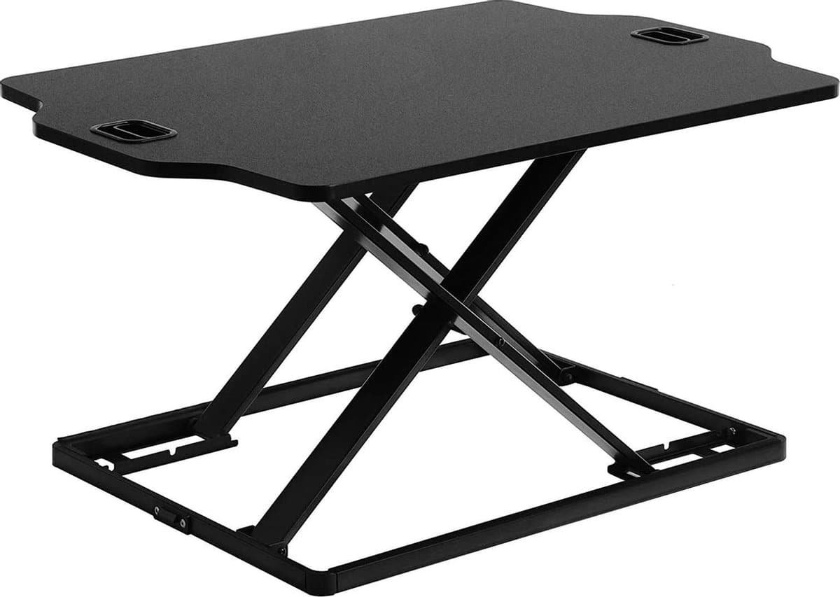 SONGMICS Zit-sta-bureau, in hoogte verstelbaar bureau, ergonomisch bureau, voor computer, laptop en kantoorbenodigdheden, monitorstandaard, zwart LSD02BK