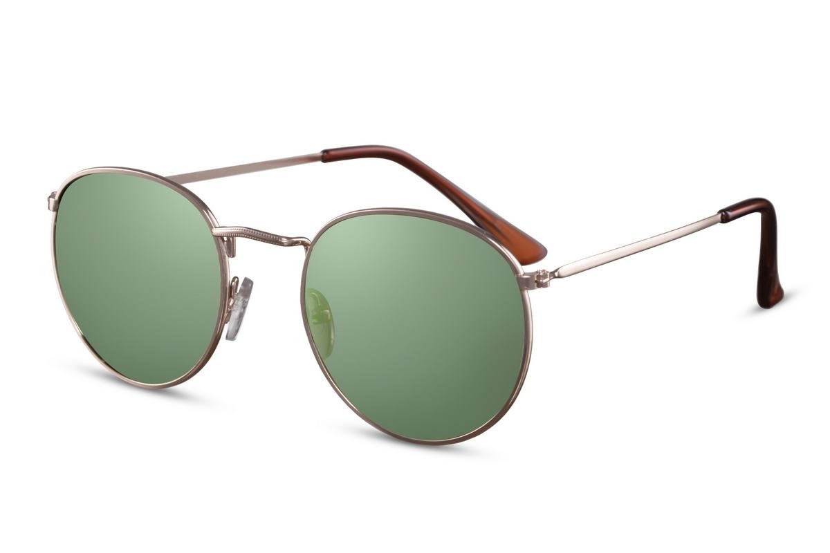 Joboly Ronde Zonnebril - Goudkleurig Frame - Groene Lenskleur - Dames en Heren