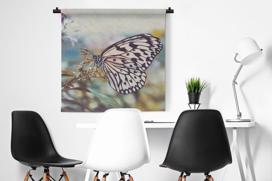 Tapisserie - Toile Murale - Papillon - Fleurs - Printemps - 90x90 cm - Tapisserie