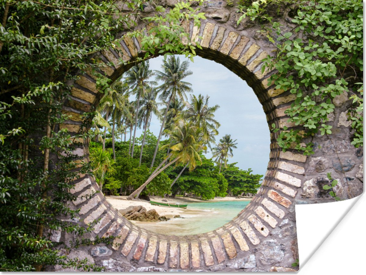 Poster Palmbomen - Tropisch - Doorkijk - Strand - 40x30 cm