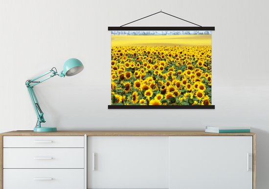 Posterhanger incl. Poster 60x45 cm - Schoolplaat - Zonnebloem - Bloemen - Natuur - Textielposter - Zwarte latten