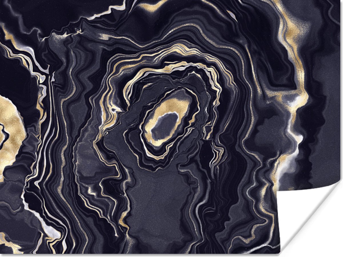 Poster Marmer - Geode - Agaat - Goud - 40x30 cm