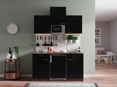 Goedkope keuken 150  cm - complete kleine keuken met apparatuur Oliver - Donker eiken/Zwart - elektrische kookplaat  - koelkast        - magnetron - mini keuken - compacte keuken - keukenblok met apparatuur