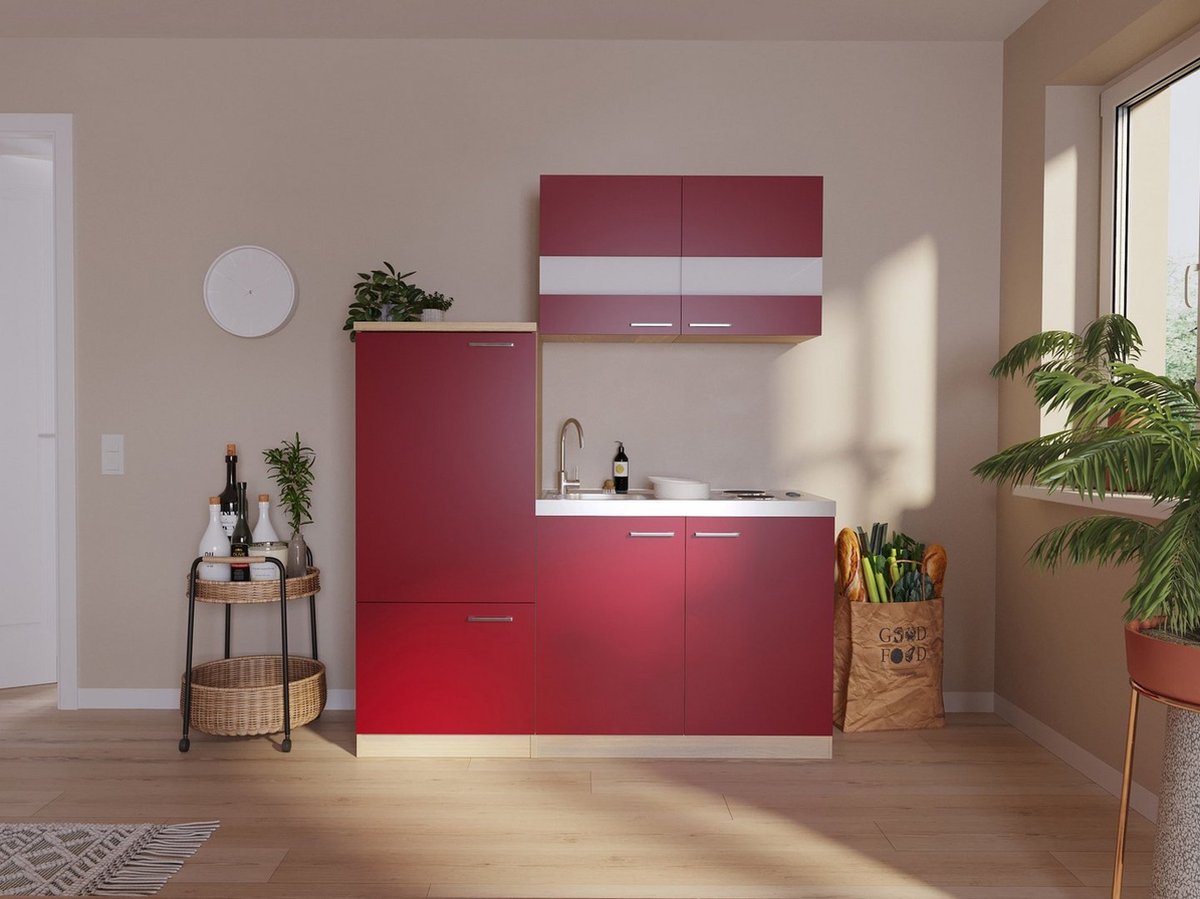 Respekta® Keukenblok 160 cm complete kleine keuken met apparatuur Rood Moderne keuken Luis elektrische kookplaat koelkast mini keuken compacte keuken keukenblok met apparatuur