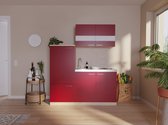 Goedkope keuken 160  cm - complete kleine keuken met apparatuur Luis - Eiken/Rood - elektrische kookplaat  - koelkast          - mini keuken - compacte keuken - keukenblok met apparatuur