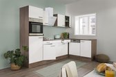 Hoekkeuken 280  cm - complete keuken met apparatuur Oliver  - Donker eiken/Wit   - keramische kookplaat - vaatwasser - afzuigkap - oven    - spoelbak