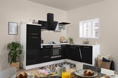 Hoekkeuken 260  cm - complete keuken met apparatuur Amanda  - Wit/Zwart - soft close - keramische kookplaat - vaatwasser - afzuigkap - oven    - spoelbak