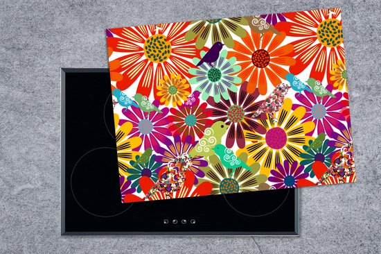 KitchenYeah® Inductie beschermer 77x59 cm - Regenboog - Bloemen - Patronen - Hippie - Kookplaataccessoires - Afdekplaat voor kookplaat - Inductiebeschermer - Inductiemat - Inductieplaat mat