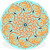 WallCircle - Wandcirkel ⌀ 60 - Mandala - Bloem - Oranje - Blauw - Ronde schilderijen woonkamer - Wandbord rond - Muurdecoratie cirkel - Kamer decoratie binnen - Wanddecoratie muurcirkel - Woonaccessoires