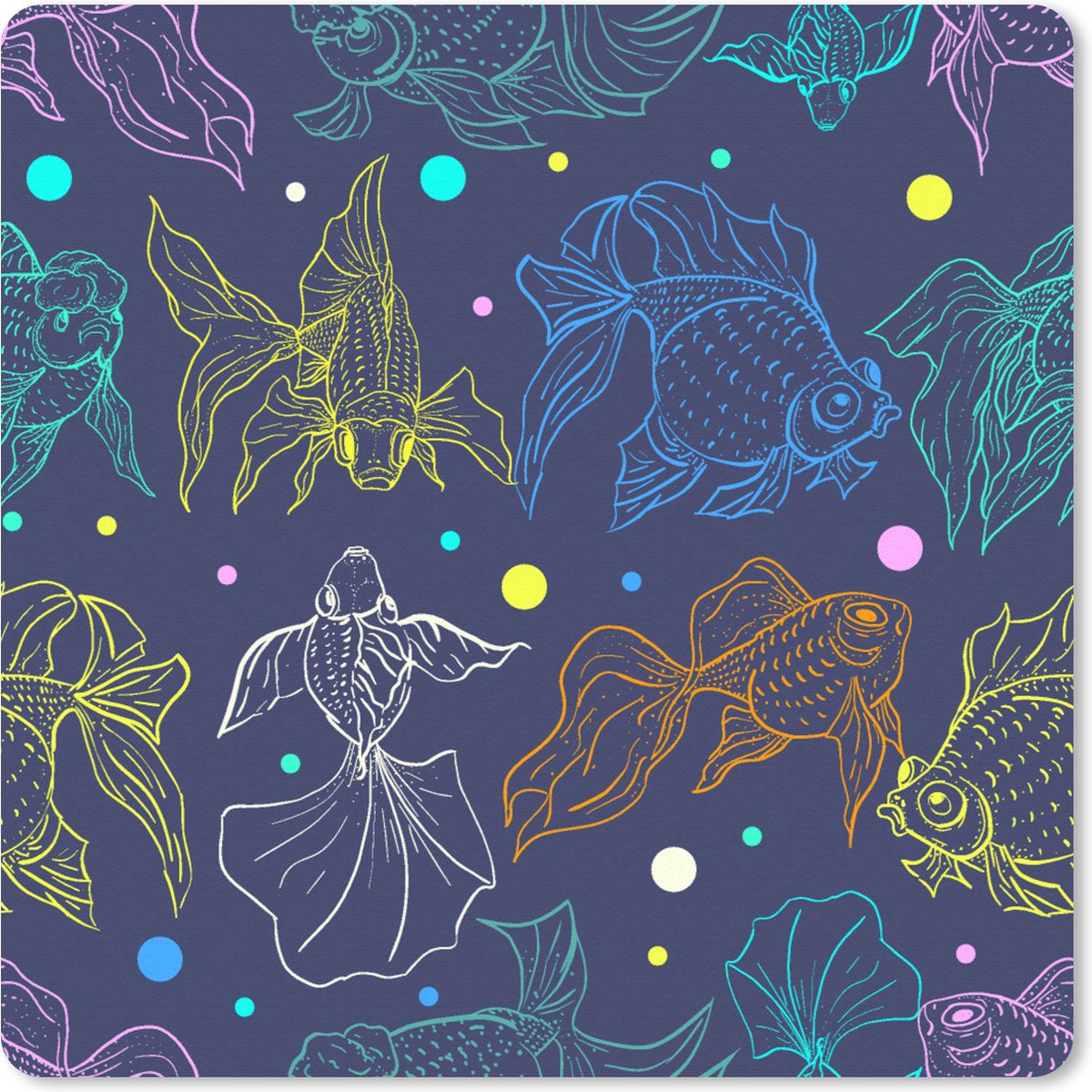 Muismat XXL 40x40 cm - Bureau onderlegger - Bureau mat Neon - Vissen - Pastel - Patronen - Bureaumat - Gaming mousepad xl - Bureaulegger groot - Computer deskmat