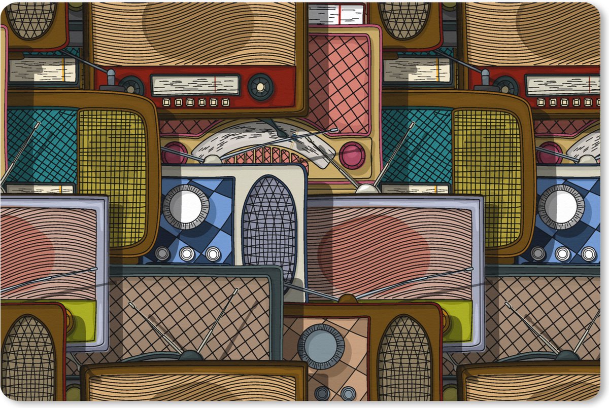 Muismat XXL - Bureau onderlegger - Bureau mat - Tieners - Radio - Patronen - Retro - 90x60 cm - XXL muismat