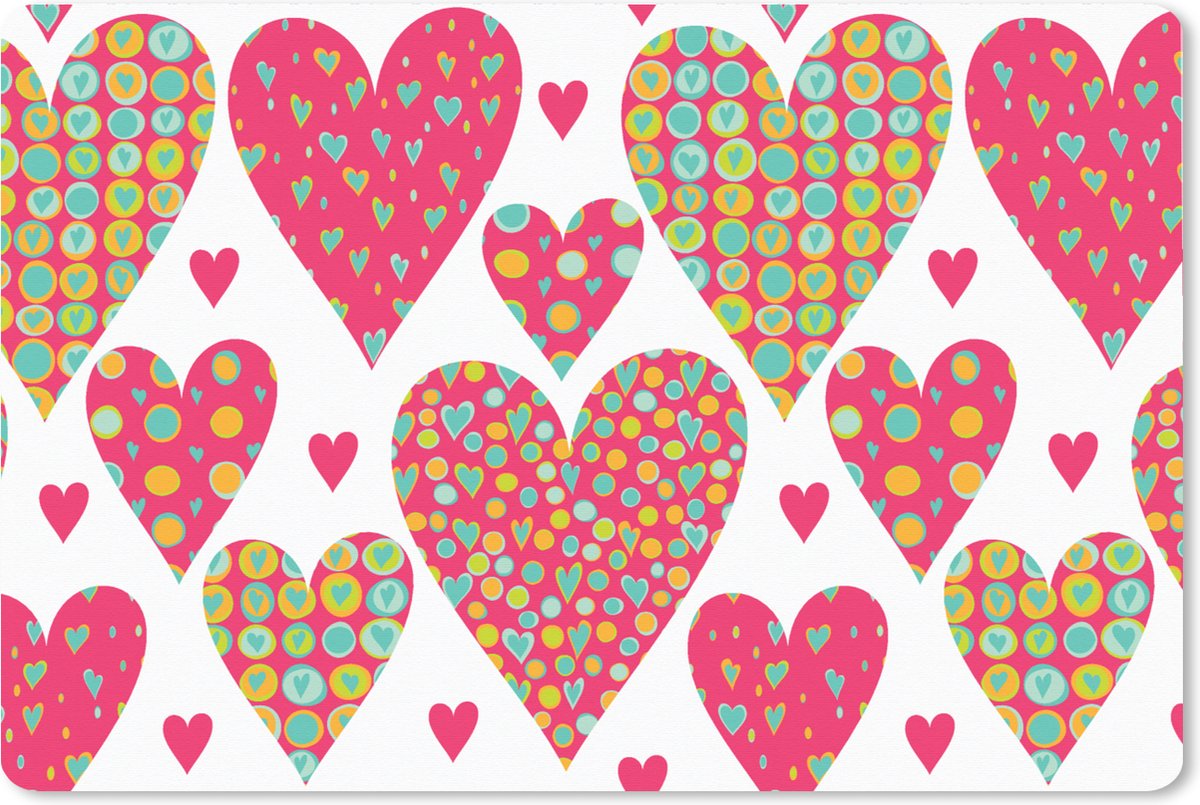 Muismat XXL 90x60 cm - Bureau onderlegger - Bureau mat Meisje - Hart - Love - Patronen - Girl - Kids - Kinderen - Kind - Bureaumat - Gaming mousepad xl - Bureaulegger groot - Computer deskmat