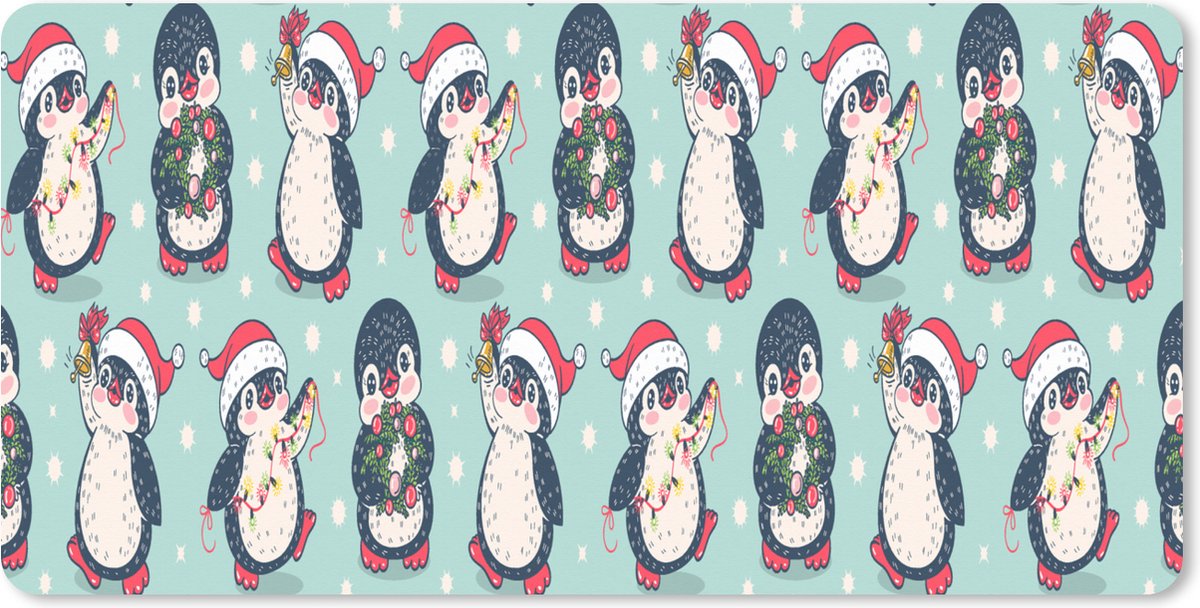 Muismat XXL 90x45 cm - Bureau onderlegger - Bureau mat Pinguïn - Lichtsnoer - Kerstkrans - Patronen - Bureaumat - Gaming mousepad xl - Bureaulegger groot - Computer deskmat