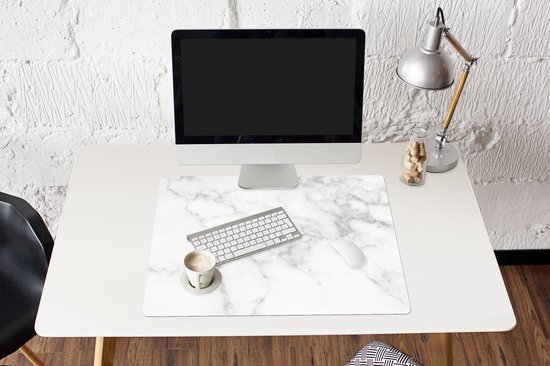 Tapis de souris XXL - Sous-main - Tapis de bureau - Marbre - Wit - Grijs - Luxe - Aspect marbre - Pierre - 80x60 cm - Tapis de souris XXL